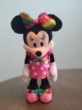 Disney Minnie Mouse Plush with Rainbow Bow and Pink Polka Dot Dress Singing,